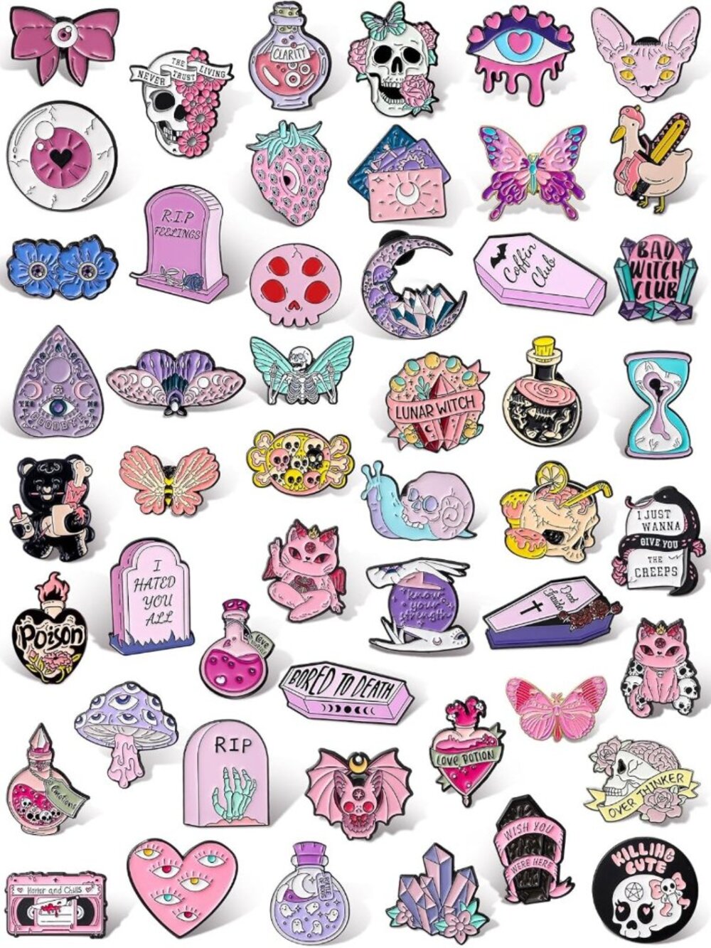 50 Pcs Halloween Enamel Pins Set - Spooky Goth, Witchy, Cute Skull Accessories